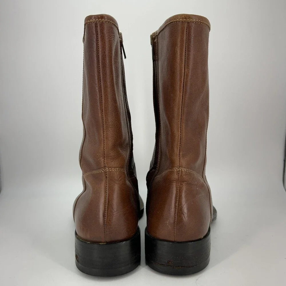Cole Haan Boots Mens Size 10 M Brown Leather Mid Calf Zip Biker Lined Grip Sole